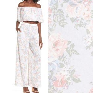 ✨NWT Wayf Pale Blue Floral High-Waisted Flowy Wide-Leg Pants Elastic Size XS✨
